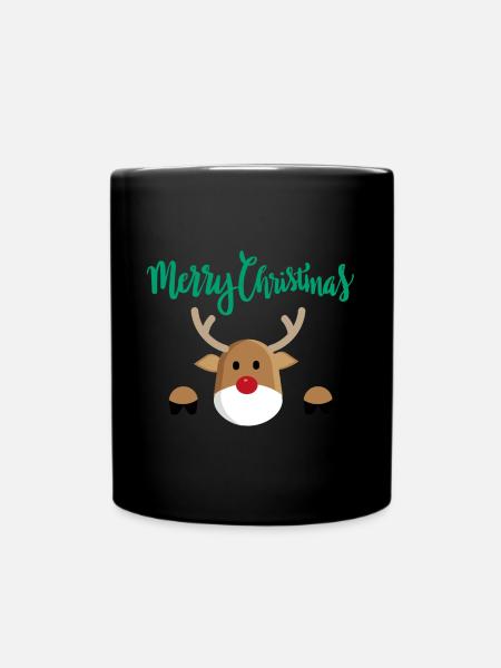 merry christmas reindeer reindeer christmas xmas - Full Colour Mug - black