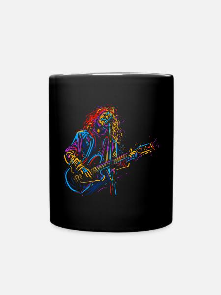 Musical Instrument Men Playing Guitar Art Graphic - Full Colour Mug - black