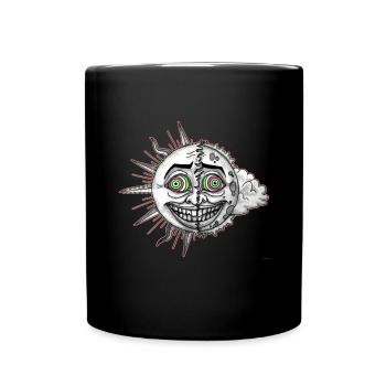 psychedelisch psychedelic Goa Acid Sonne Mond - Tasse einfarbig - Schwarz - Vorne