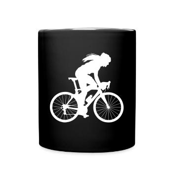 Radfahrerin Bikerin Frau Fahrrad Fahrradfahren - Tasse einfarbig - Schwarz - Vorne