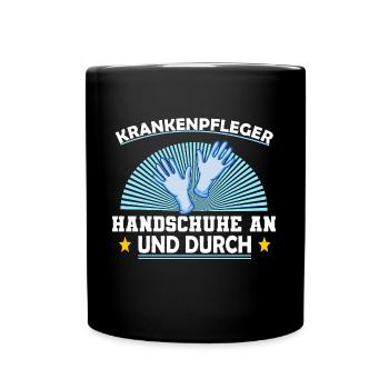 Krankenpflege Pfleger Outfit Handschuhe an - Tasse einfarbig - Schwarz - Vorne
