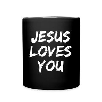 Jésus vous aime - Paroles chrétiennes - Mug uni - noir - Devant