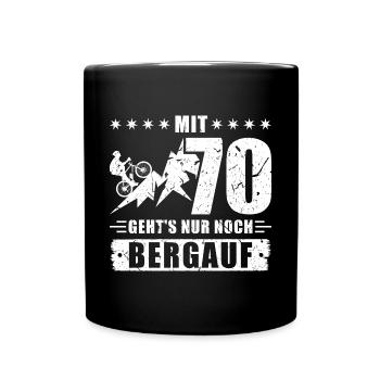 70. Geburtstag Bergauf Fahrrad Radfahren - Tasse einfarbig - Schwarz - Vorne
