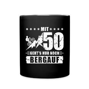 50. Geburtstag Bergauf Fahrrad Radfahren - Tasse einfarbig - Schwarz - Vorne