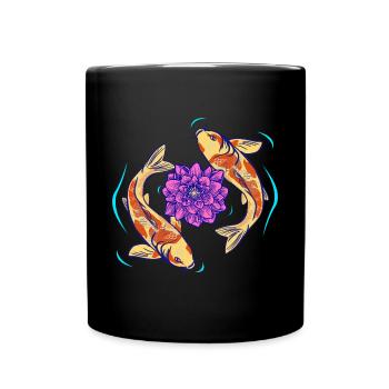 Lotus Flower and Koi Fishes - Full Colour Mug - black - Front