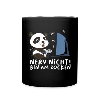Bin am Zocken Gaming Panda - Tasse einfarbig - Schwarz - Vorne
