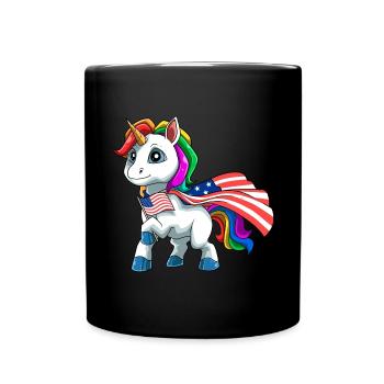 USA Einhorn - Americorn Patriotisches - Tasse einfarbig - Schwarz - Vorne