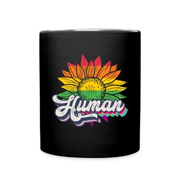 Human Sunflower Rainbow LGBTQ Pride Flag - Full Colour Mug - black - Front