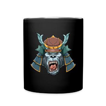 Japanischer Samurai-Gorilla - Katana-Kämpfer - Tasse einfarbig - Schwarz - Vorne