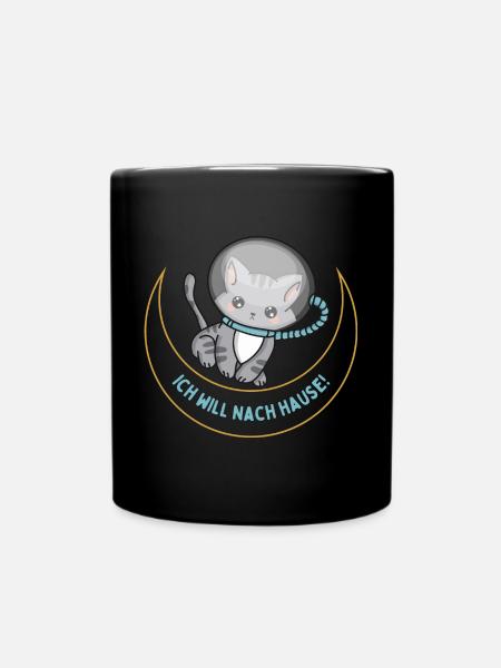 Katze im Weltraum - Tasse einfarbig - Schwarz