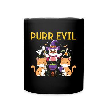 Halloween Katzen Hexe - Tasse einfarbig - Schwarz - Vorne
