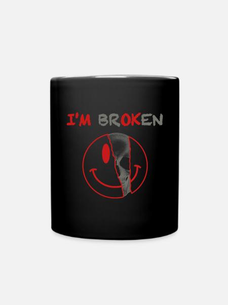 I am Broken | Skull, Skull, Rock, Metal, Music - Full Colour Mug - black