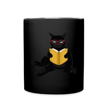 Katze Buchliebhaber Bücher Lesen - Tasse einfarbig - Schwarz - Vorne