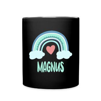 Magnus Name Regenbogen Baby - Tasse einfarbig - Schwarz - Vorne