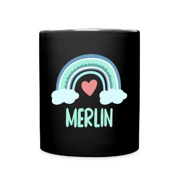 Merlin Name Rainbow Baby - Full Colour Mug - black - Front
