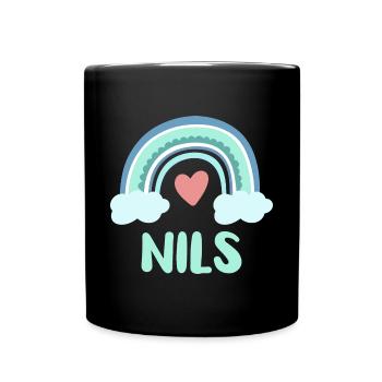 Nils Name Rainbow Baby - Full Colour Mug - black - Front