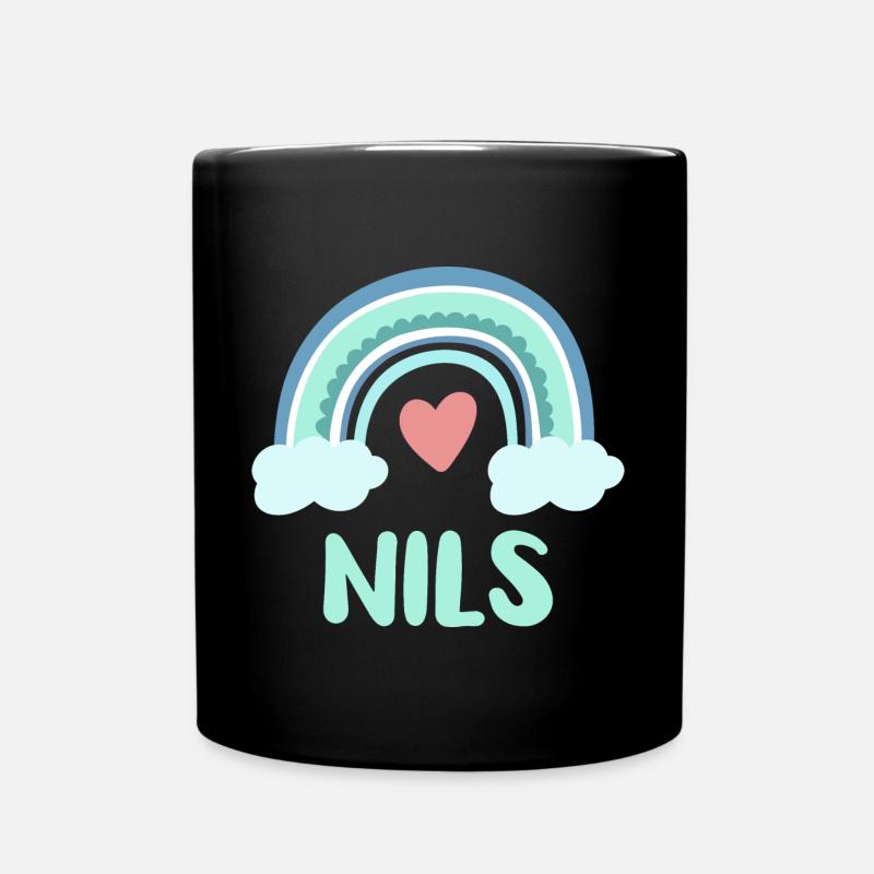 Nils Name Regenbogen Baby - Tasse einfarbig - Schwarz