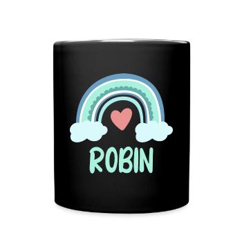 Robin Name Rainbow Baby - Full Colour Mug - black - Front