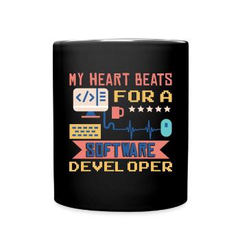 My Heart Beats For A Software Developer - Full Colour Mug - black - Front