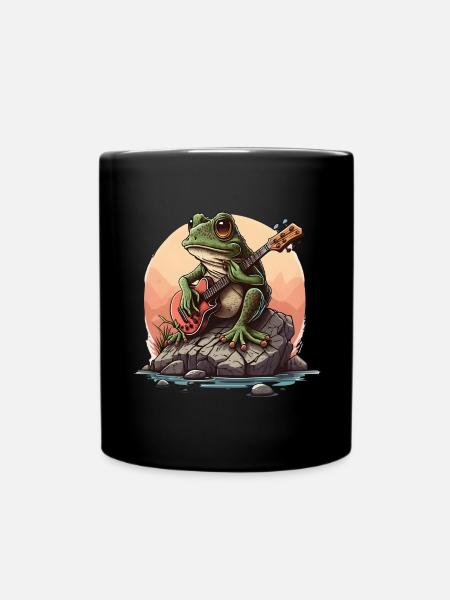 Frosch spielt Gitarre Frösche Kröte Amphibie - Tasse einfarbig - Schwarz