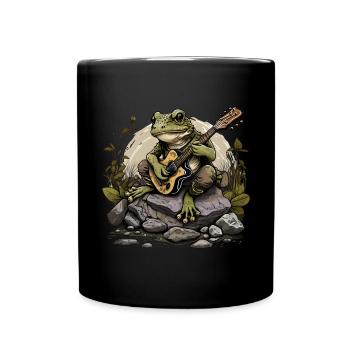 Frosch spielt Gitarre Frösche Kröte Amphibie - Tasse einfarbig - Schwarz - Vorne