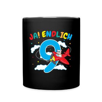 9. Geburtstag Katze Flugzeug Flieger Geschenk - Tasse einfarbig - Schwarz - Vorne