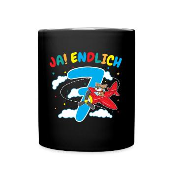 7. Geburtstag Hund Pilot Flugzeug Flieger Geschenk - Tasse einfarbig - Schwarz - Vorne