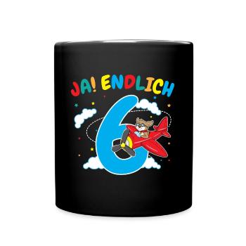 6. Geburtstag Hund Pilot Flugzeug Flieger Geschenk - Tasse einfarbig - Schwarz - Vorne