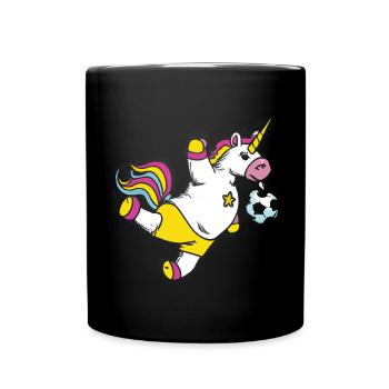 Fußball Einhorn Mädchen - Tasse einfarbig - Schwarz - Vorne