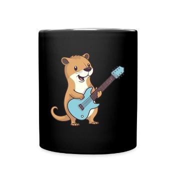 Niedlicher Mungo spielt Gitarre - Tasse einfarbig - Schwarz - Vorne