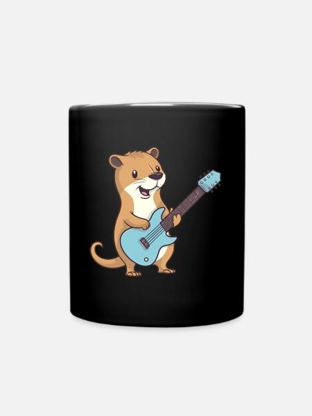 Niedlicher Mungo spielt Gitarre - Tasse einfarbig - Schwarz
