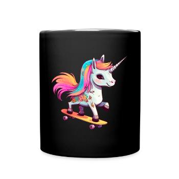 Licorne sur une planche à roulettes - Mug uni - noir - Devant