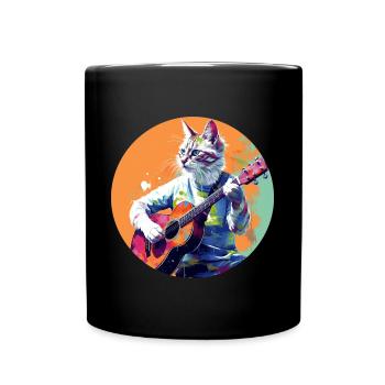 Cat playing guitar - Full Colour Mug - black - Front