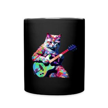 Cat playing guitar - Full Colour Mug - black - Front