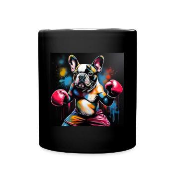 French Bulldog as a Boxer in a Boxing Stance - Full Colour Mug - black - Front