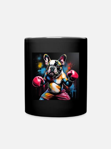 Bouledogue français en tant que boxeur en position de boxe - Mug uni - noir
