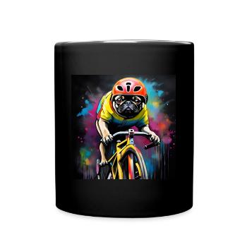 Mops Sport Rennradfahrer - Tasse einfarbig - Schwarz - Vorne