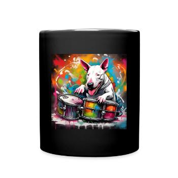 Engish Bull Terrier Playing Drums - Full Colour Mug - black - Front