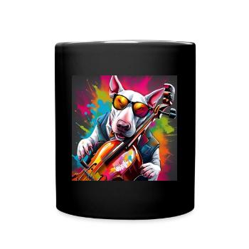 Cool English Bull Terrier Bass Player - Full Colour Mug - black - Front