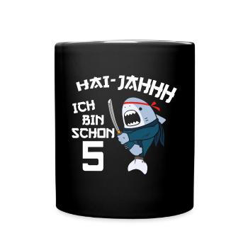 5. Geburtstag Ninja 5 Jahre Ninja Hai Kostüm - Tasse einfarbig - Schwarz - Vorne