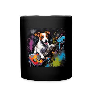 Jack Russell Terrier Guitarist Portrait - Full Colour Mug - black - Front