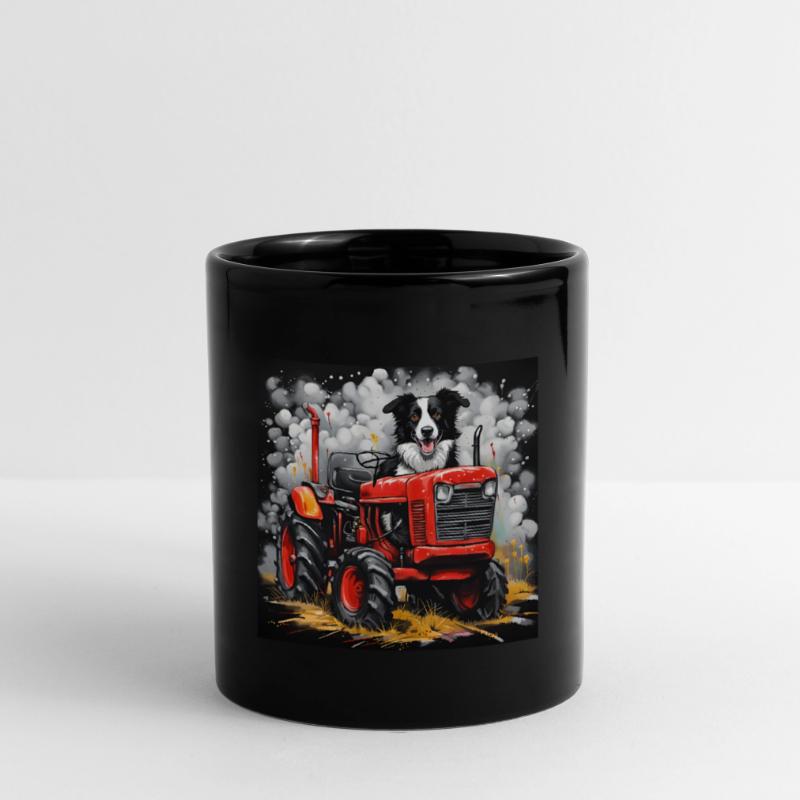 Border Collie Schäferhund auf einem Oldtimer-Traktor Tasse einfarbig