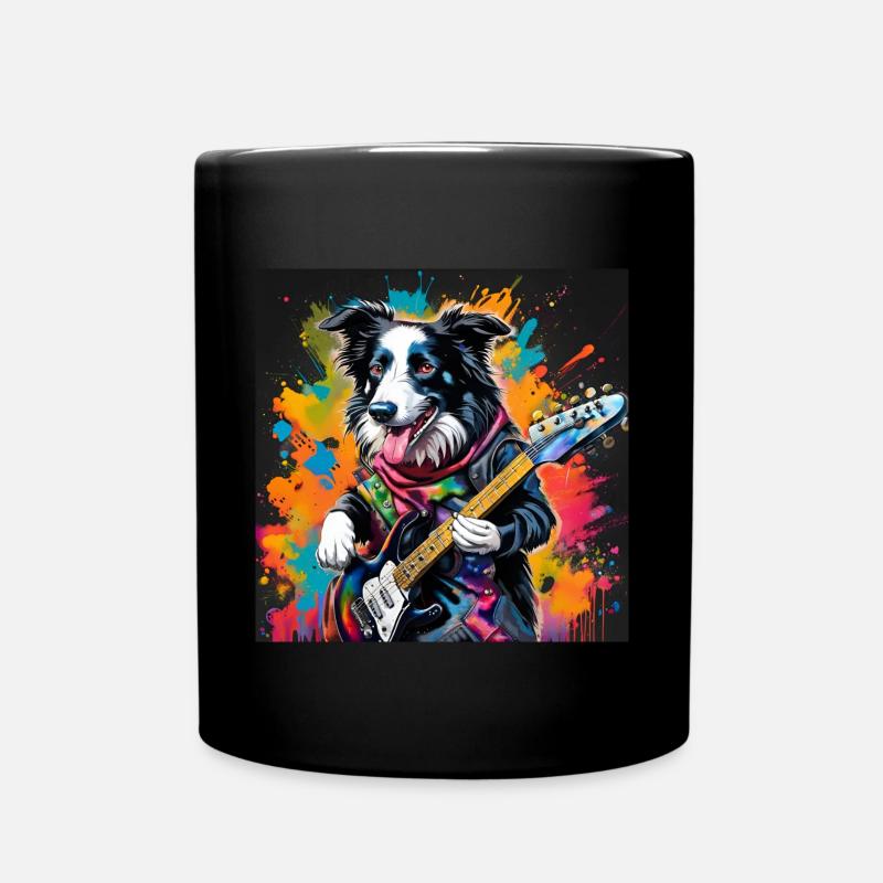 Border Collie Schäferhund spielt Gitarre - Tasse einfarbig - Schwarz