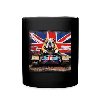 British Bulldog on a Vintage Tank Union Jack - Full Colour Mug - black - Front