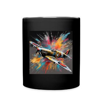 Spitfire Britischer Jäger aus dem 2. Weltkrieg Splash Art - Tasse einfarbig - Schwarz - Vorne