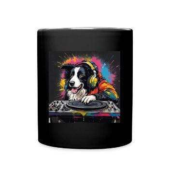 Border Collie Sheepdog DJ - Full Colour Mug - black - Front