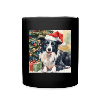Border Collie Sheepdog Christmas Tree - Full Colour Mug - black - Front