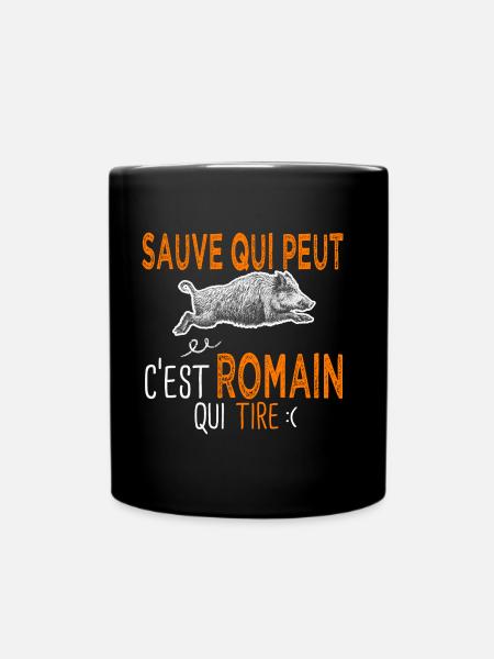 Romain c est romain qui tire Humour Chasseur - Mug uni - noir