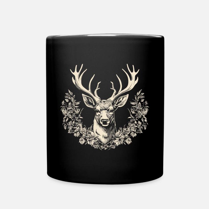 Hirsch Geweih Jäger Wandern Hirschmotiv - Tasse einfarbig - Schwarz