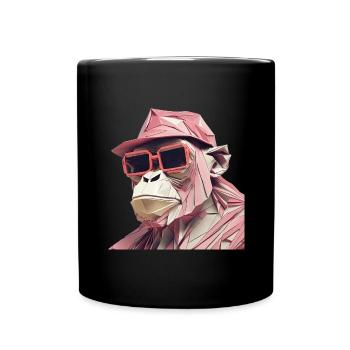 Cool monkey in wrinkled robe - Full Colour Mug - black - Front